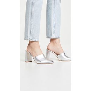 BY FAR Leather Nina Mules Silver Metallic 38 8